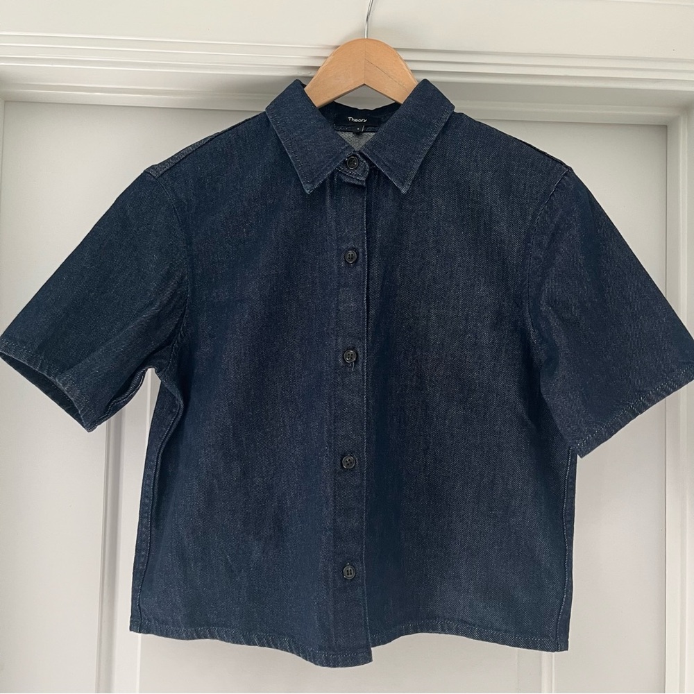 NWT Theory Indigo Boxy Drape Denim Shirt - Picture 3 of 6